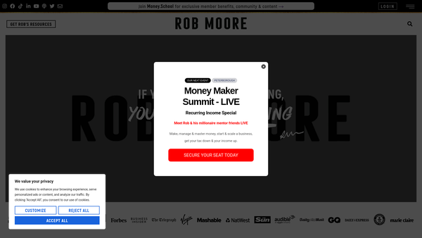 Screenshot of the The Rob Moore Foundation website