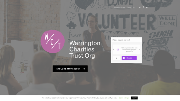 Screenshot of the Warrington Charities Trust website