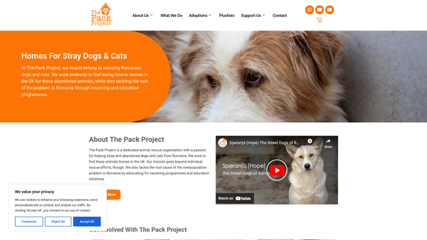 Screenshot of the The Pack Project website