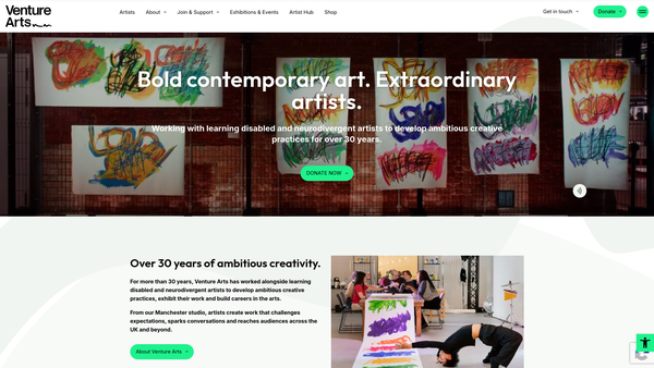 Screenshot of the Venture Arts website