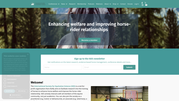 Screenshot of the International Society For Equitation Science website