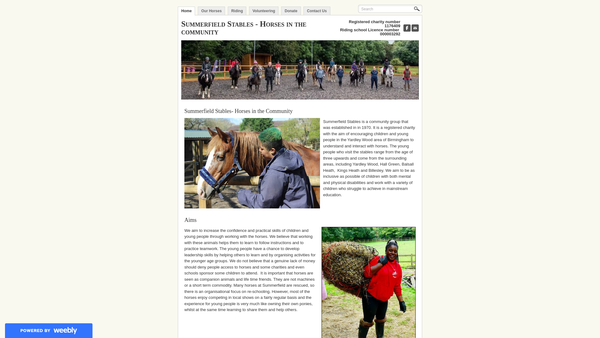 Screenshot of the Summerfield Stables-Horses In The Community website