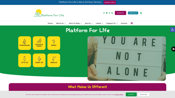 Screenshot of the Platform For Life website