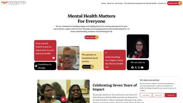 Screenshot of the Manju Shahul-Hameed Foundation For Mental Health website