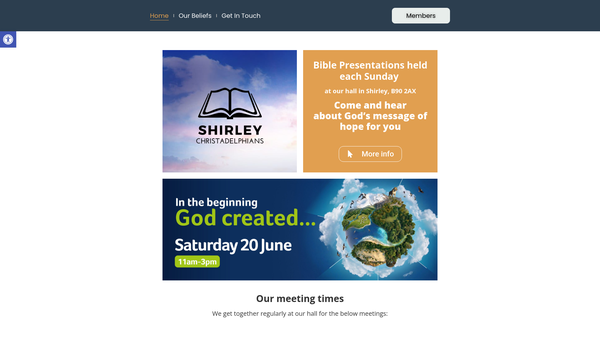 Screenshot of the Shirley Christadelphian Ecclesia website