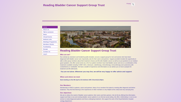 Screenshot of the The Reading Bladder Cancer Support Group Trust website
