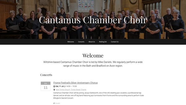 Screenshot of the Cantamus Chamber Choir website