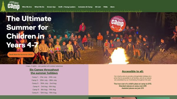 Screenshot of the Kirklees Summer Playscheme Camp website