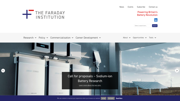 Screenshot of the The Faraday Institution website