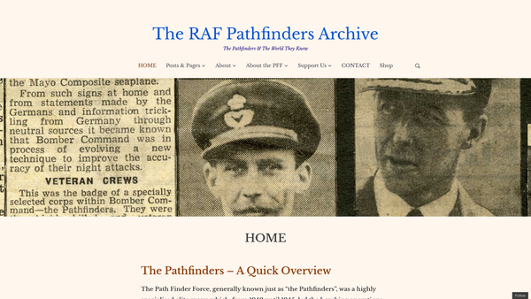 Screenshot of the Raf Pathfinders Archive website