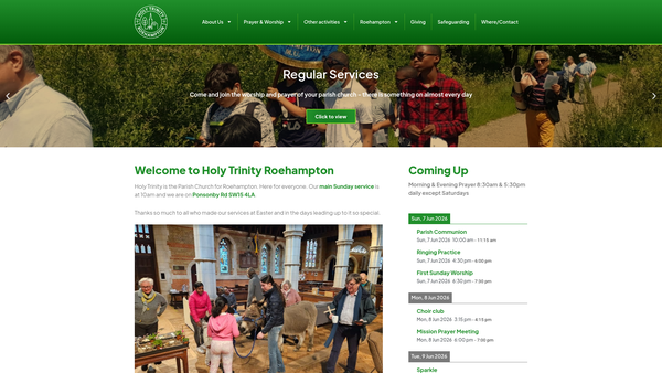 Screenshot of the Holy Trinity Church Roehampton website