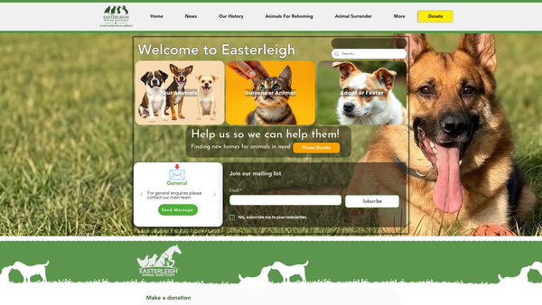 Screenshot of the Easterleigh Animal Sanctuary website