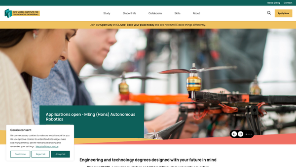 Screenshot of the New Model Institute for Technology and Engineering website