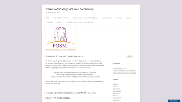 Screenshot of the Friends Of Saint Mary’s Church Comberton website
