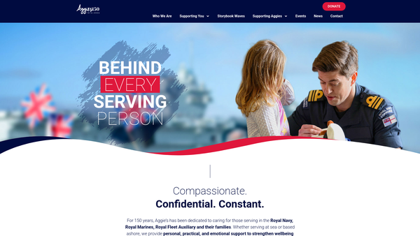 Screenshot of the Dame Agnes Weston's Royal Charity For The Naval Service website