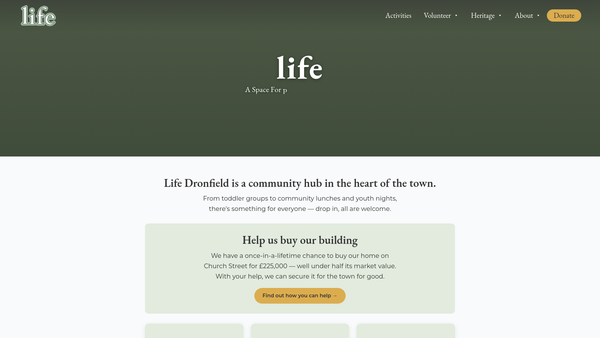 Screenshot of the Life Dronfield website