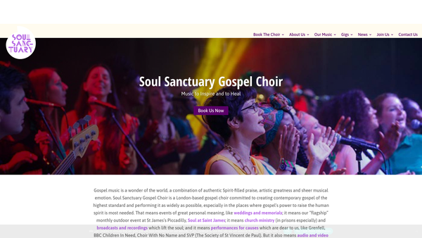 Screenshot of the Soul Sanctuary Gospel Choir website