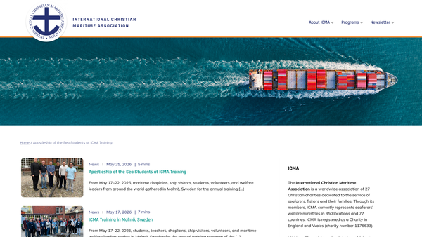 Screenshot of the International Christian Maritime Association website