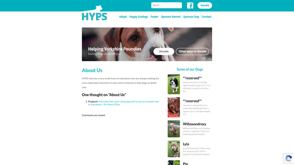 Screenshot of the Helping Yorkshire Poundies (Hyps) website