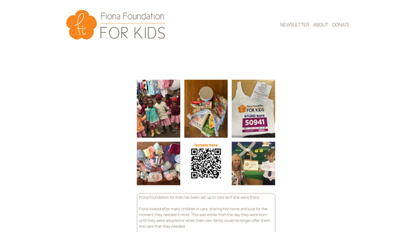Screenshot of the Fiona Foundation For Kids website