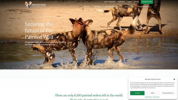 Screenshot of the Painted Wolf Foundation website