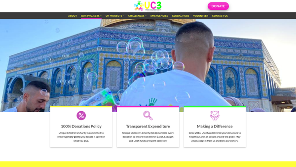 Screenshot of the Unique Children's Charity website