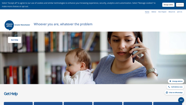 Screenshot of the Citizens Advice Greater Manchester Limited website
