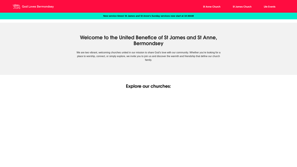 Screenshot of the The Parochial Church Council Of St. James With Christchurch And St. Crispin, Bermondsey website