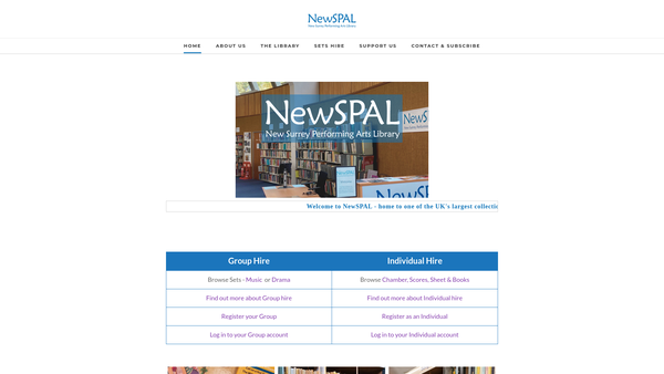 Screenshot of the New Surrey Performing Arts Library website