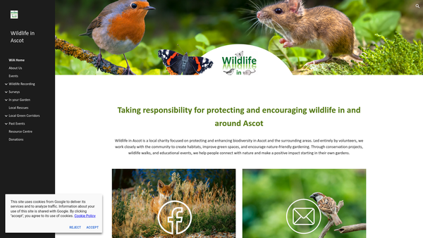 Screenshot of the Wildlife In Ascot website