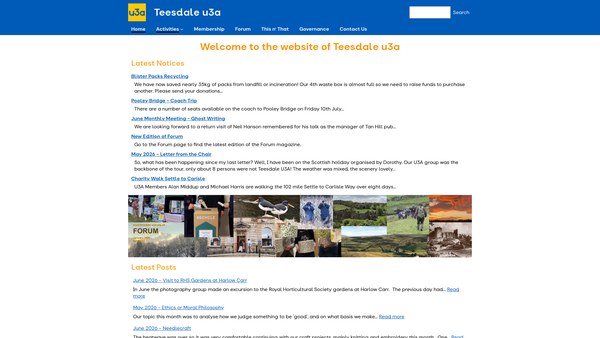 Screenshot of the Teesdale U3A website