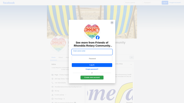 Screenshot of the Friends Of Rhondda Rotary Community Shop website