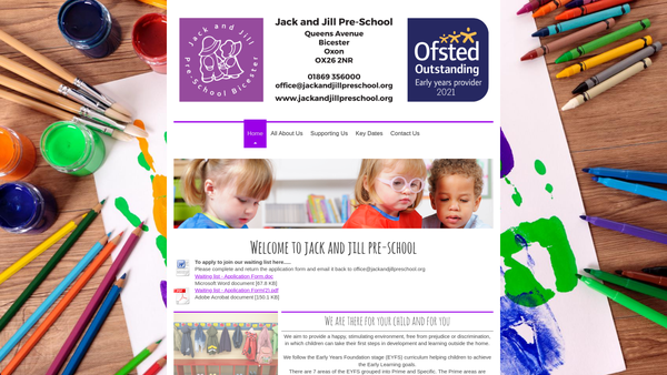 Screenshot of the Jack And Jill Pre-School Bicester Charitable Incorporated Organisation website