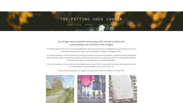 Screenshot of the The Potting Shed Church website