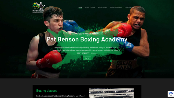 Screenshot of the Pat Benson Community Sports Foundation website