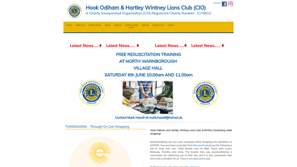 Screenshot of the Hook Odiham And Hartley Wintney Lions Club (CIO) website