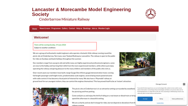 Screenshot of the Lancaster And Morecambe Model Engineering Society (2018) website