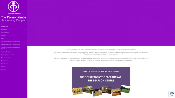 Screenshot of the The Pearson Centre For Young People website