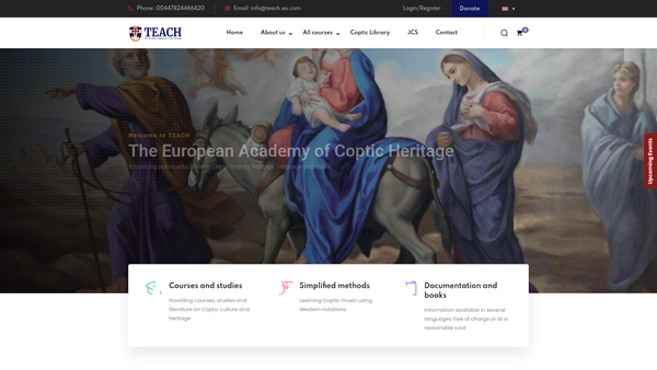 Screenshot of the The European Academy Of Coptic Heritage (Teach) website