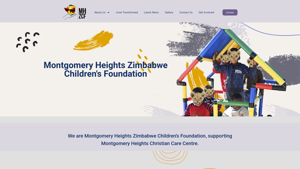Screenshot of the Montgomery Heights Zimbabwe Children's Foundation website