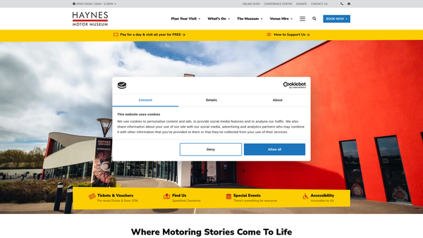 Screenshot of the Haynes Motor Museum Ltd website