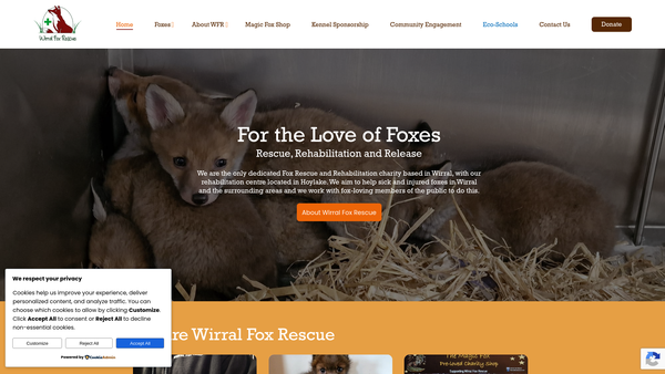 Screenshot of the Wirral Fox Rescue website