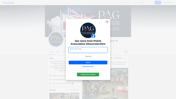 Screenshot of the Polish Association Gloucestershire website