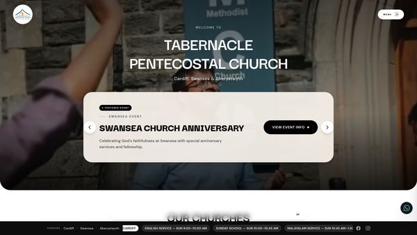 Screenshot of the Tabernacle Pentecostal Church website