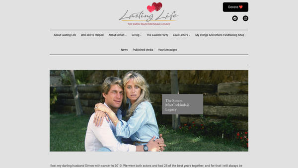 Screenshot of the Lasting Life The Simon Maccorkindale Legacy website