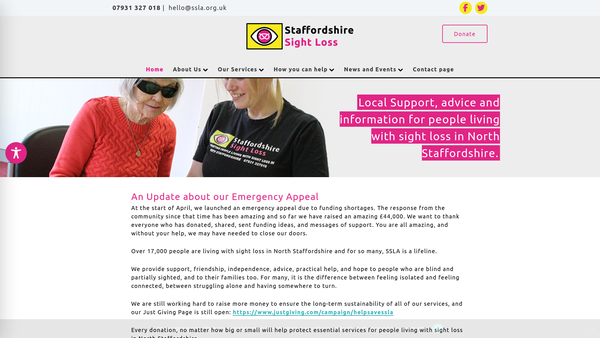 Screenshot of the Staffordshire Sight Loss Association website