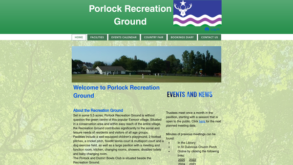 Screenshot of the Porlock Recreation Ground website