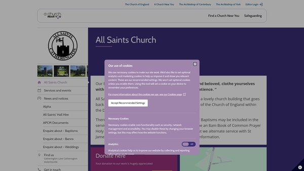 Screenshot of the The Parochial Church Council Of The Ecclesiastical Parish Of All Saints Church, Catherington, Portsmouth website