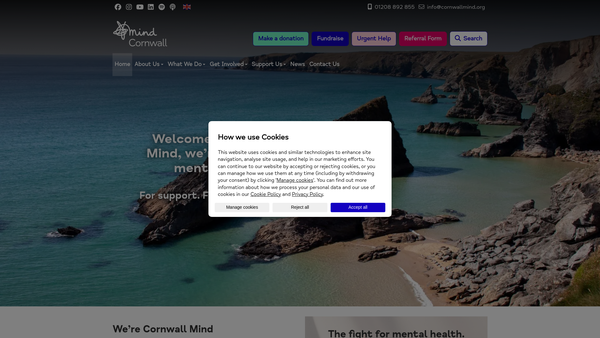 Screenshot of the Cornwall Mind website