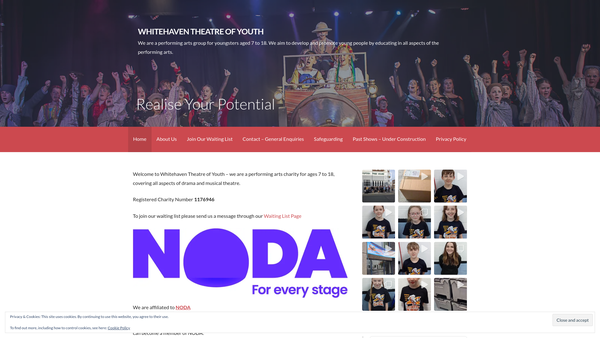 Screenshot of the Whitehaven Theatre Of Youth website